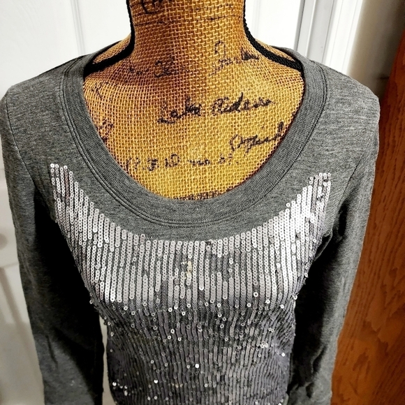J. Crew Sequin Sweatshirt Sweater Top Grey Women's XXS 100% Cotton Sparkle New - Picture 7 of 13